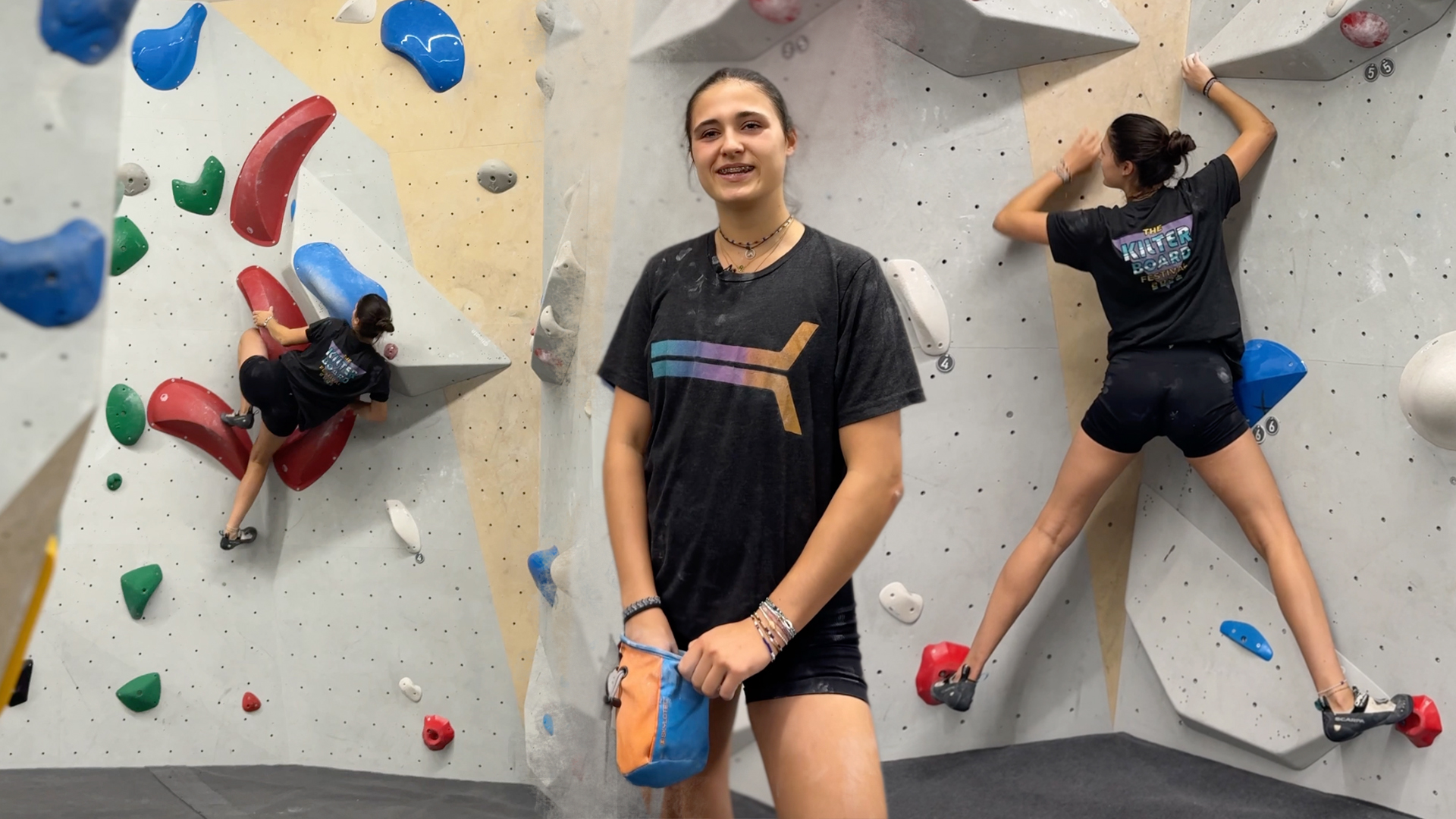 Lara bouldert gegen Ingo im Kletterzentrum Thalkirchen